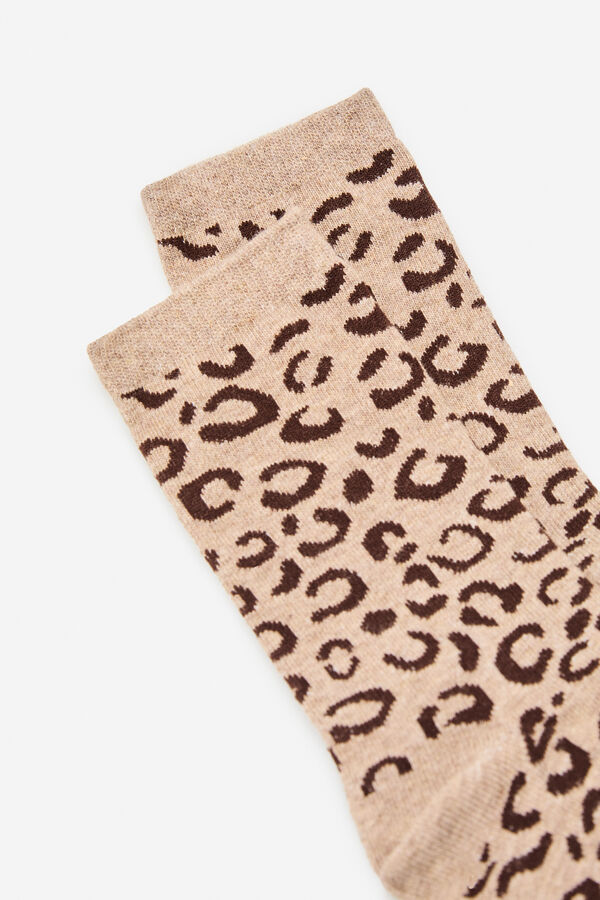 Cortefiel Leopard long socks Nude