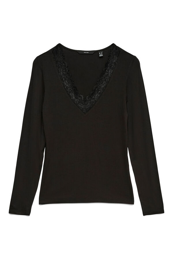 Vero Moda Top de manga comprida com gola em V Preto
