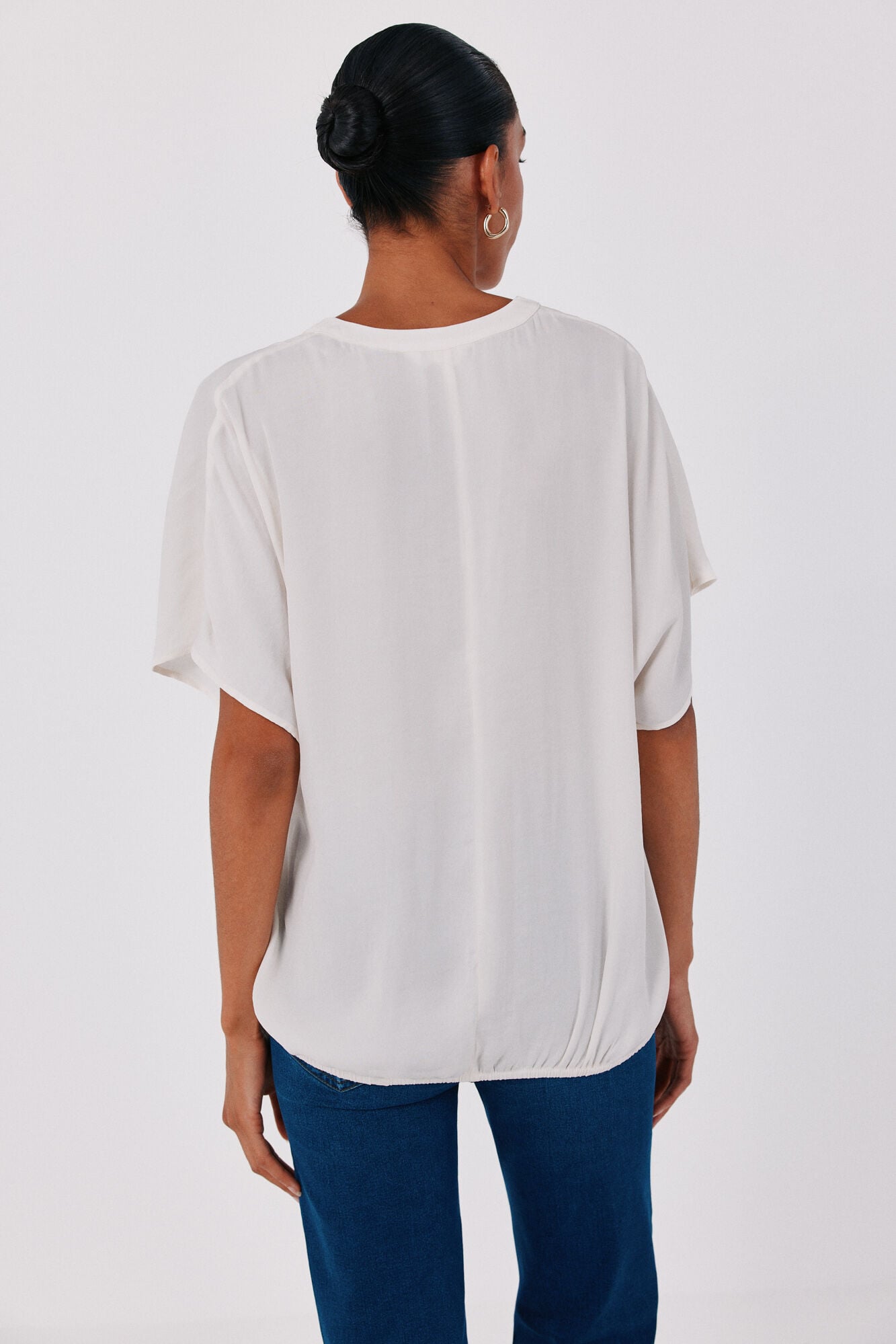 Cortefiel Satin-finish short sleeve blouse