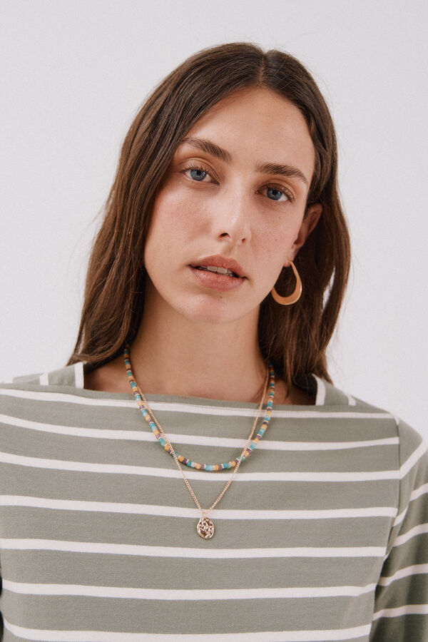 Cortefiel Essential boat neck T-shirt Printed green