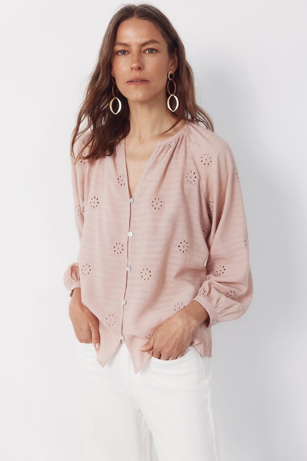 Cortefiel Embroidered blouse Pink
