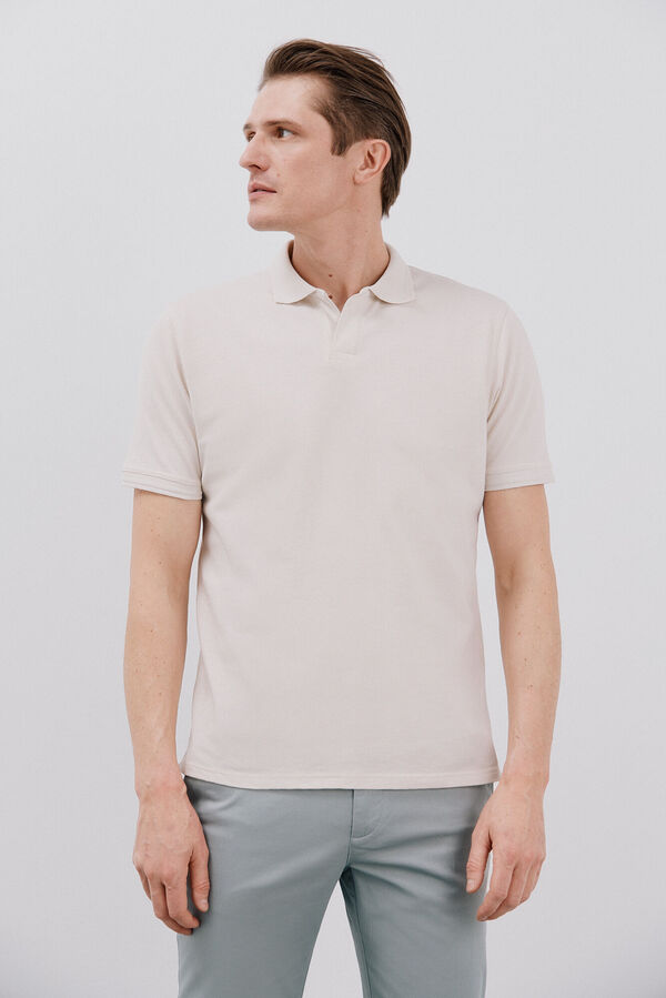 Cortefiel Open neck structured polo shirt Ivory