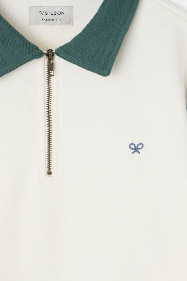 Silbon Sweatshirt com fecho-éclair pela meia Ecru