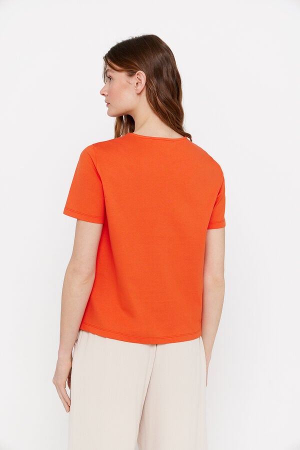 Cortefiel Embroidered hem T-shirt Orange