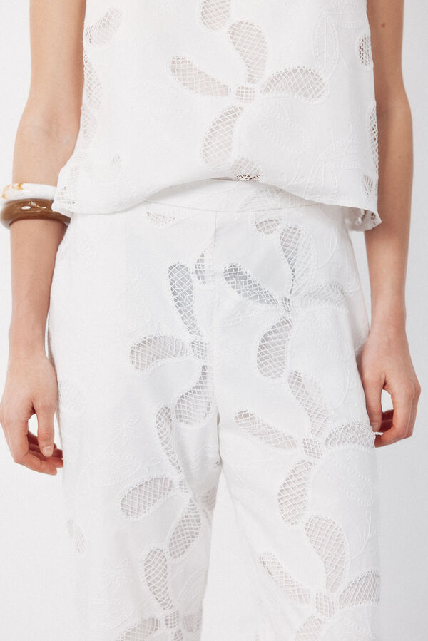 Cortefiel Embroidered trousers White