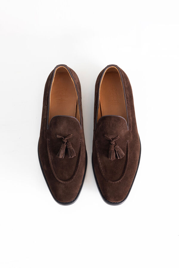 PuroEGO Mocas&iacute;n borlas serraje piel Marr&oacute;n oscuro