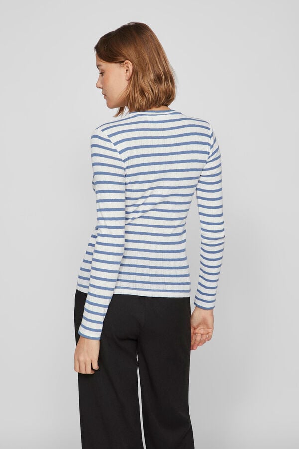 Cortefiel Long-sleeved Pointelle fine jersey-knit top  White