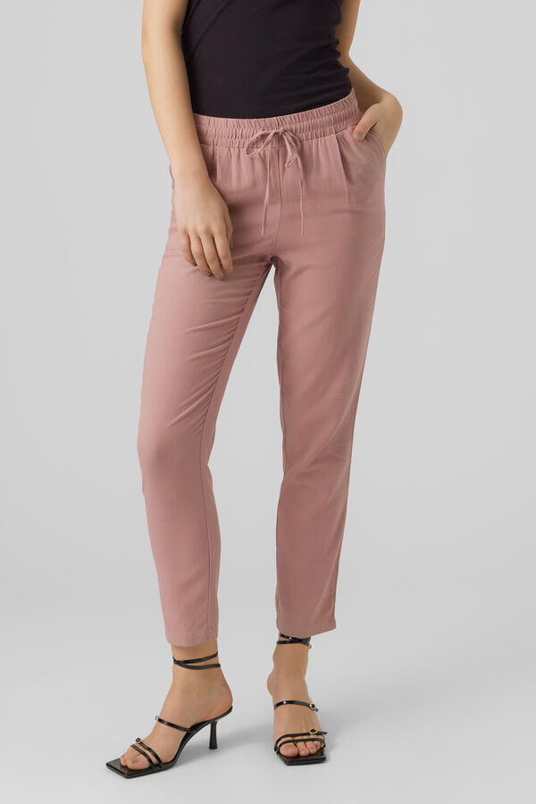 Cortefiel Linen trousers with elasticated waist Lilac