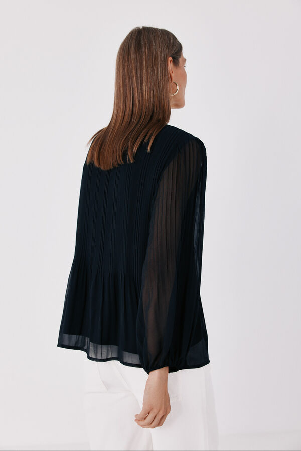 Cortefiel Pleated tie blouse Black
