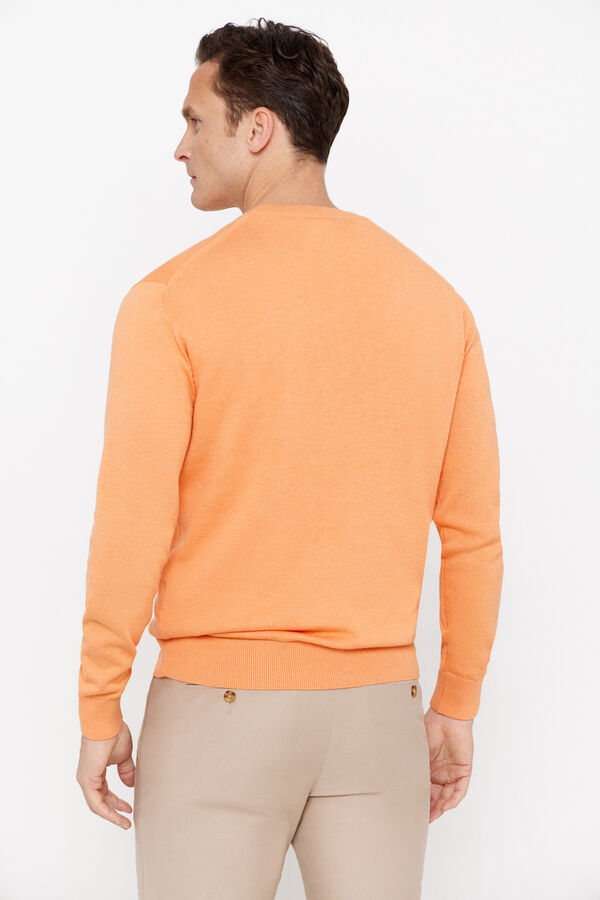 Cortefiel Essential cotton round neck jumper Orange