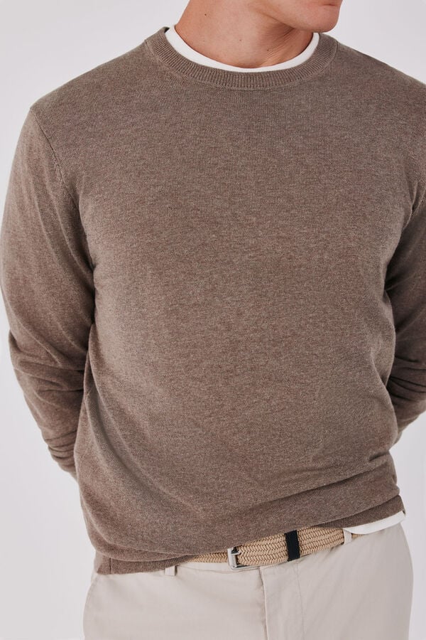 Cortefiel Cotton cashmere knit crew neck jumper Beige