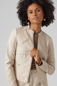 Cortefiel Faux leather jacket with perkins collar Grey