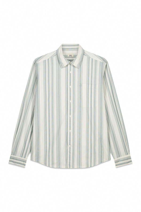 OOTO Camisa &agrave;s riscas manga comprida em popelina Verde