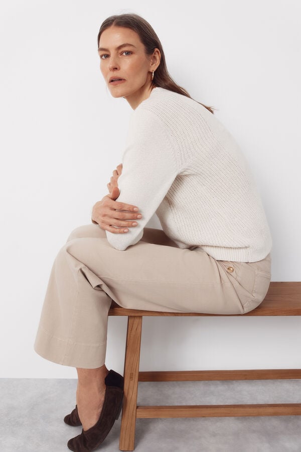 Cortefiel Combined knit jumper Beige