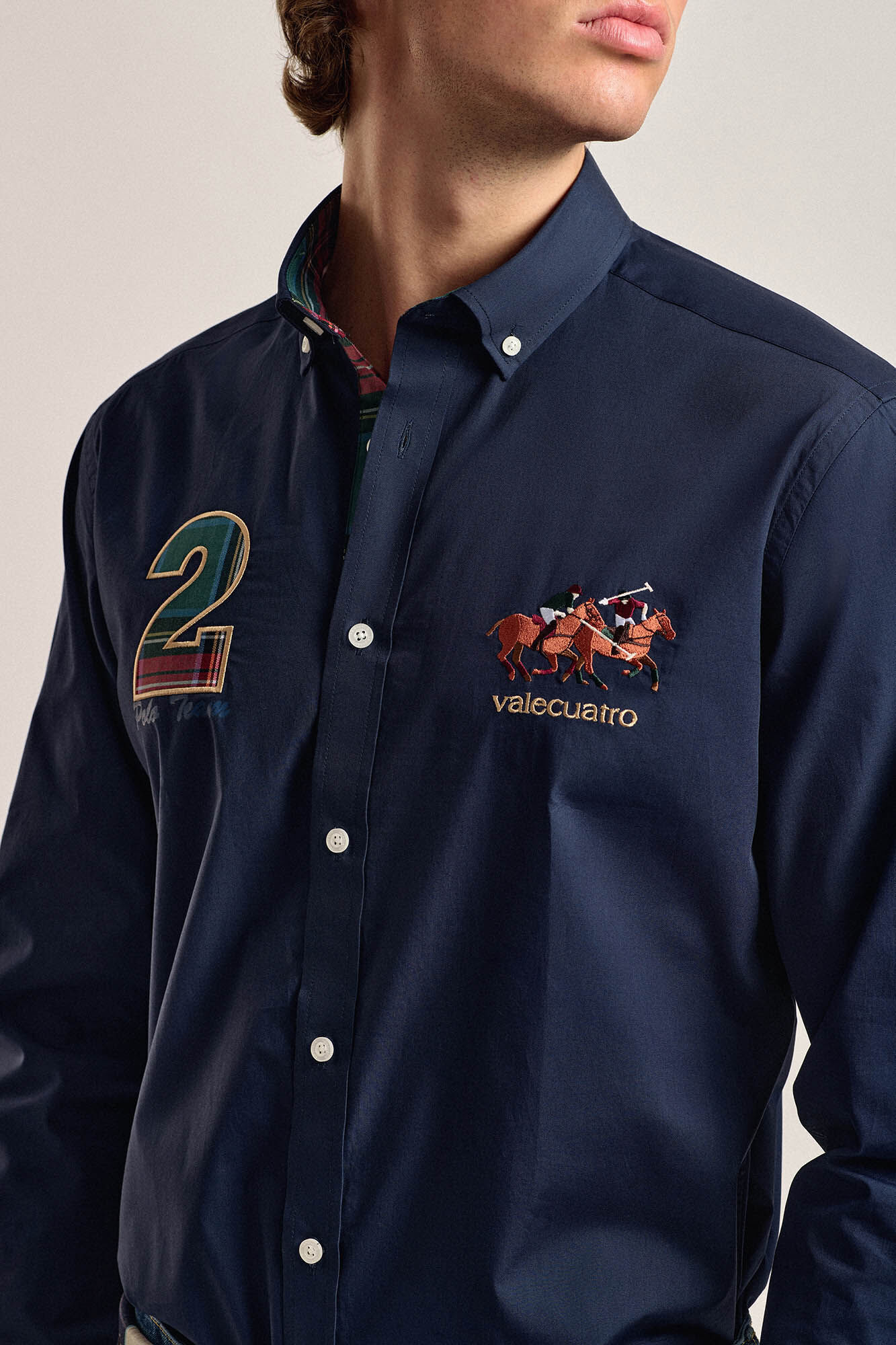 Valecuatro Camisa masculina modelo cavalo azul marinho Valecuatro