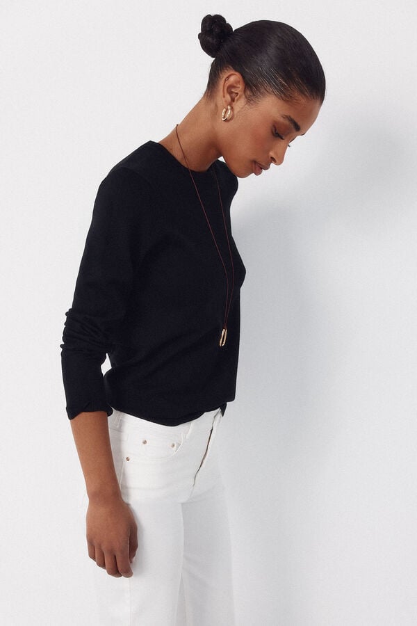 Cortefiel Striped jersey-knit jumper Black