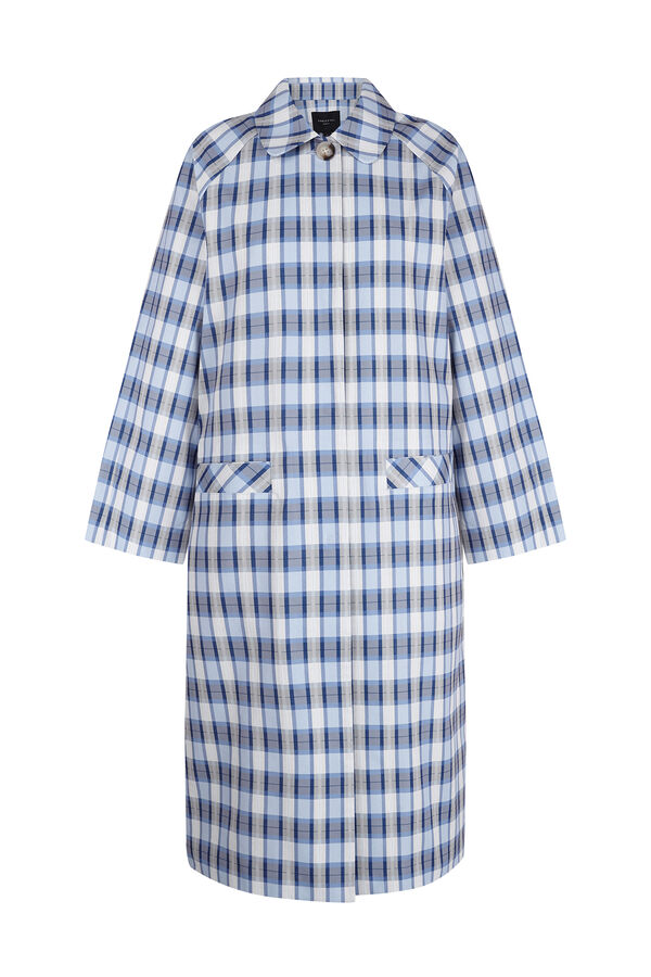 Cortefiel Long plaid trench coat Printed blue