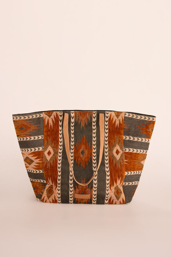 Slowlove Bolsa de compras jacquard marrom Multicolorido