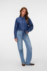 Vero Moda Camisa de ganga leve com la&ccedil;o Azul