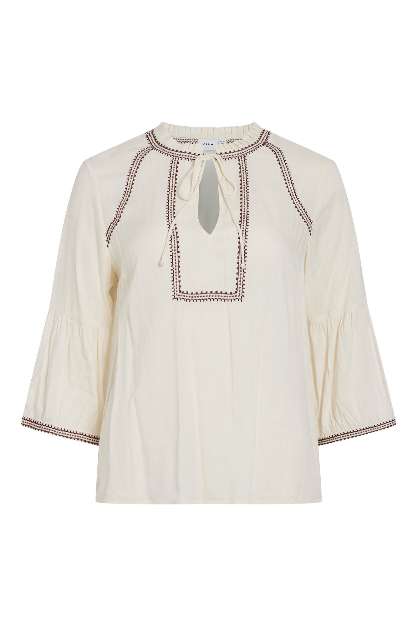 Vila Blusa boho con bordados en contraste