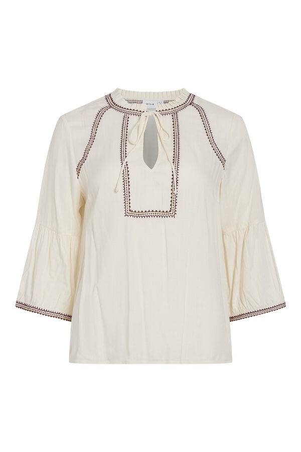 Vila Blusa boho com bordados em contraste Tostado
