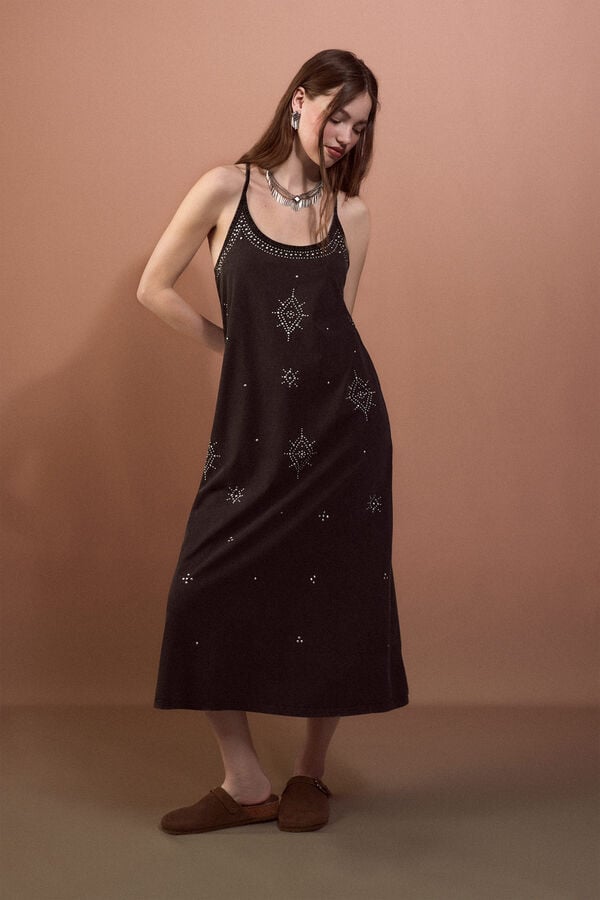 Slowlove Vestido tirantes tachas Preto