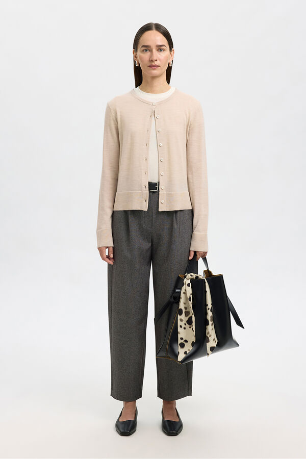 Selected Casaco de malha 100% lã merino. Tostado