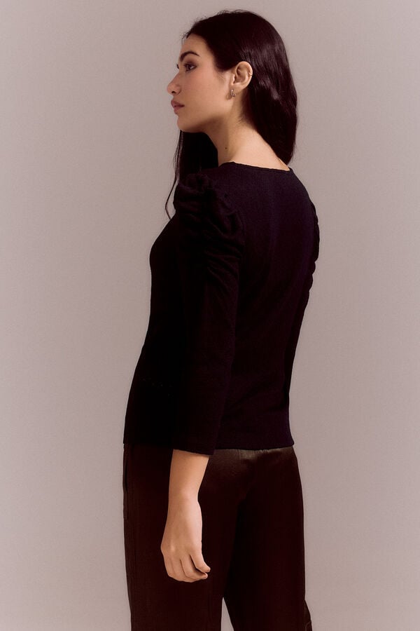 Cortefiel Structured top with puffed sleeve Black