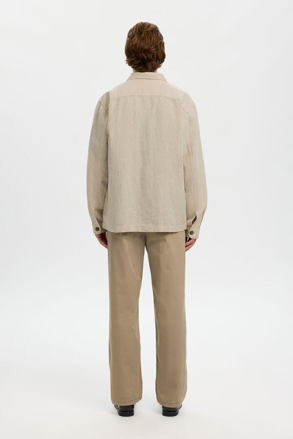 Selected Sobrecamisa em algod&atilde;o e linho Tostado