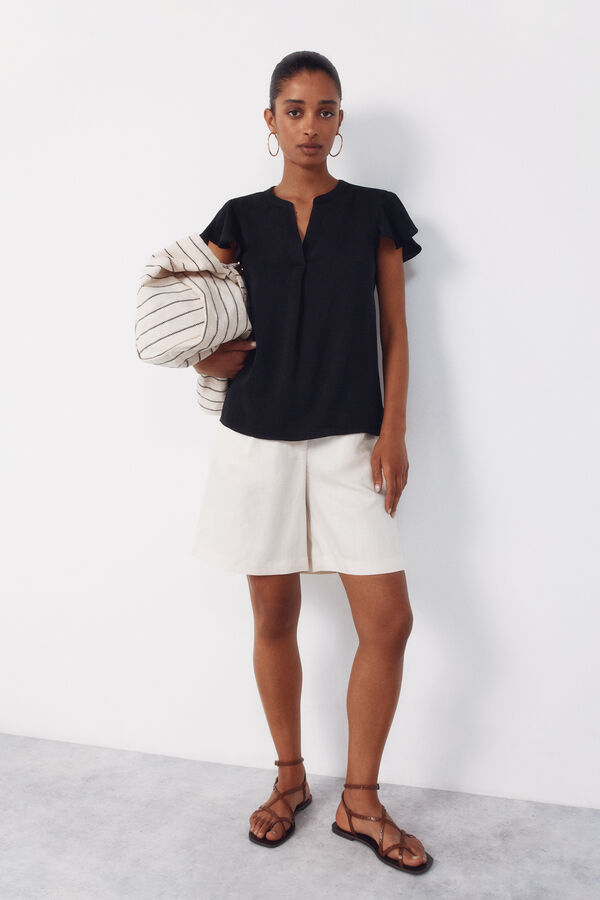 Cortefiel Blusa fluida manga com folho Verde