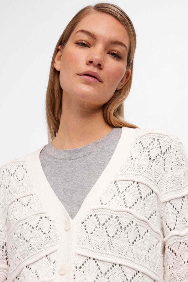 Cortefiel Jersey-knit cardigan with V-neck and long sleeves White