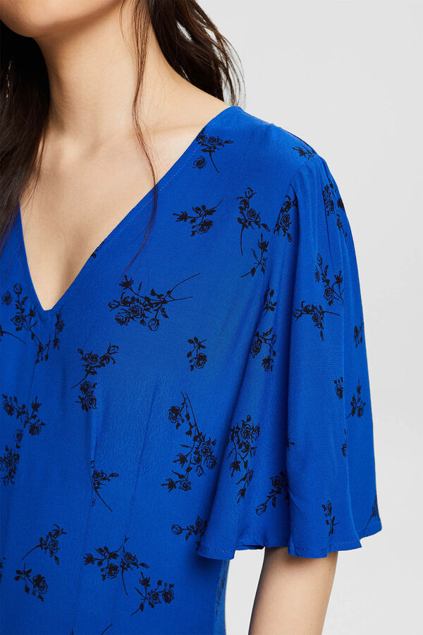 Cortefiel Vestidon midi de viscosa con estampado floral Azul