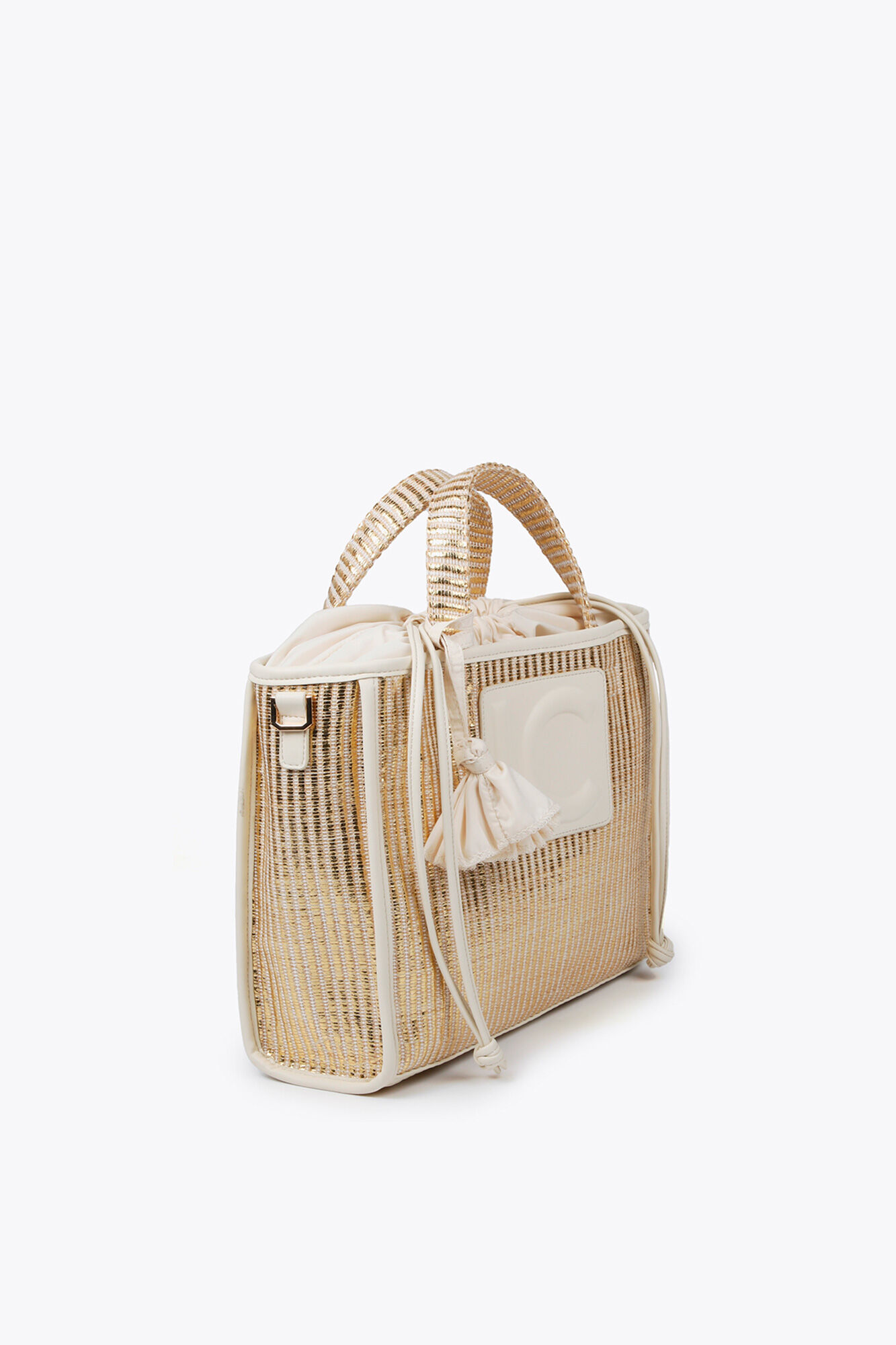 Lola Casademunt Cesto pequeno efeito r&aacute;fia met&aacute;lico