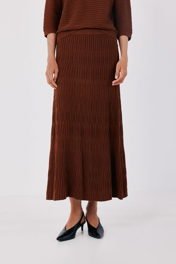 Cortefiel Knit midi skirt Dark brown