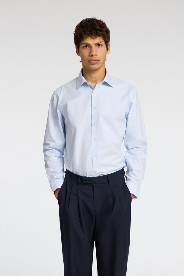 Selected Camisa de manga comprida elegante 100% algodão Azul