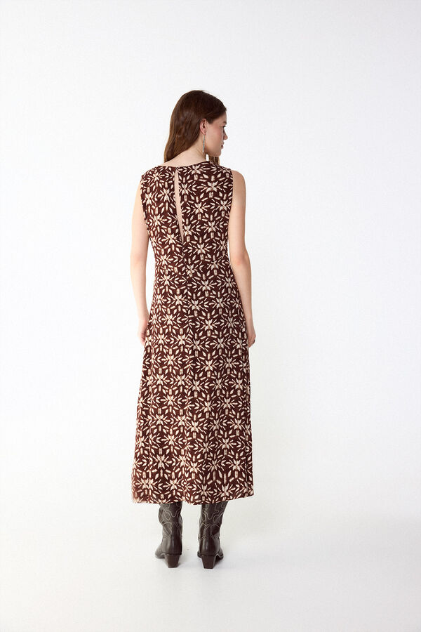 Slowlove Vestido estampado com franzido Castanho