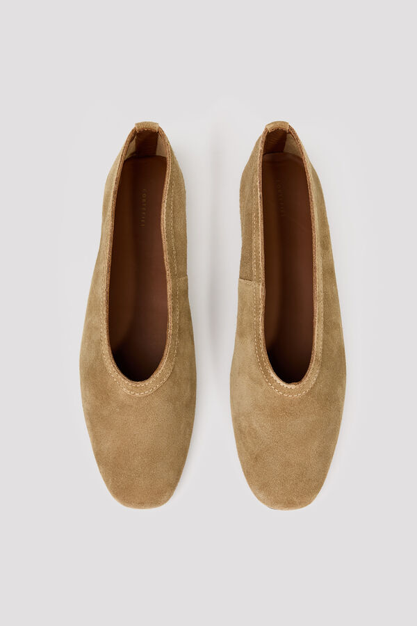 Cortefiel Suede leather ballet flats Nude