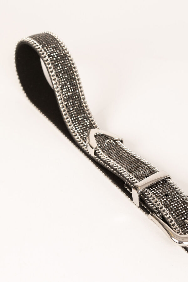 Cortefiel Belt with rhinestones and chains Black