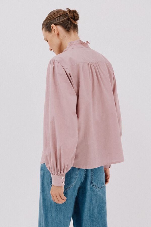 Cortefiel striped blouse with ruffled neck Pink