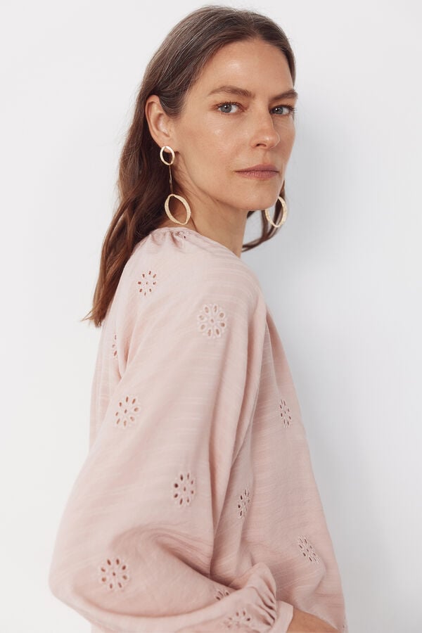 Cortefiel Embroidered blouse Pink