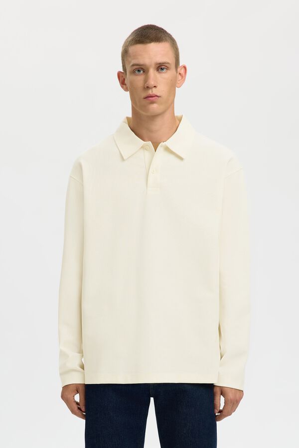 Selected Polo manga comprida relax Branco