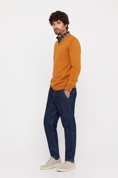 Cortefiel Basic cashmere V-neck jumper with tipping Gold