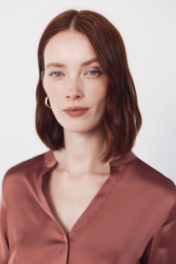 Cortefiel Printed satin mandarin shirt Pink