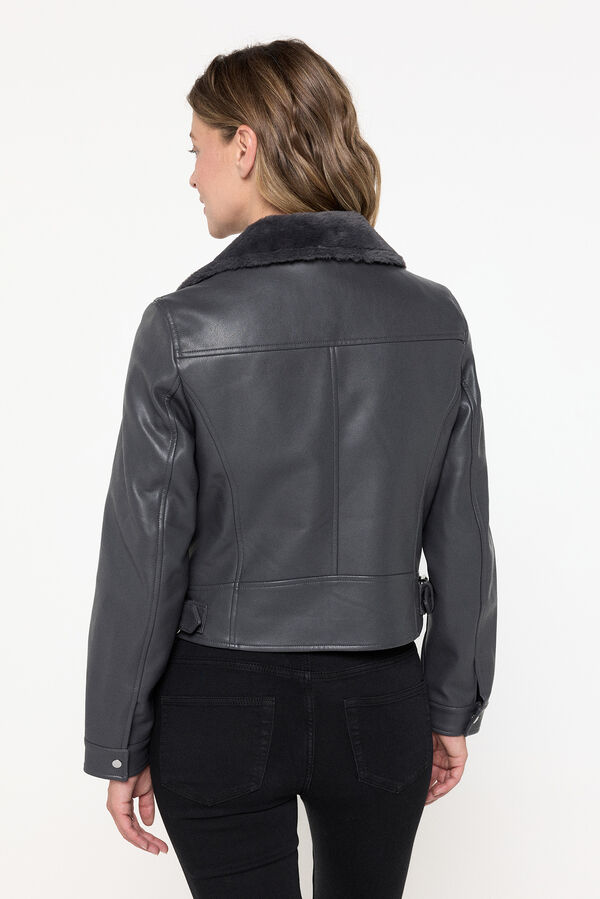 Vero Moda Jaqueta feminina de polipele sintético com fecho-éclair Cinzento