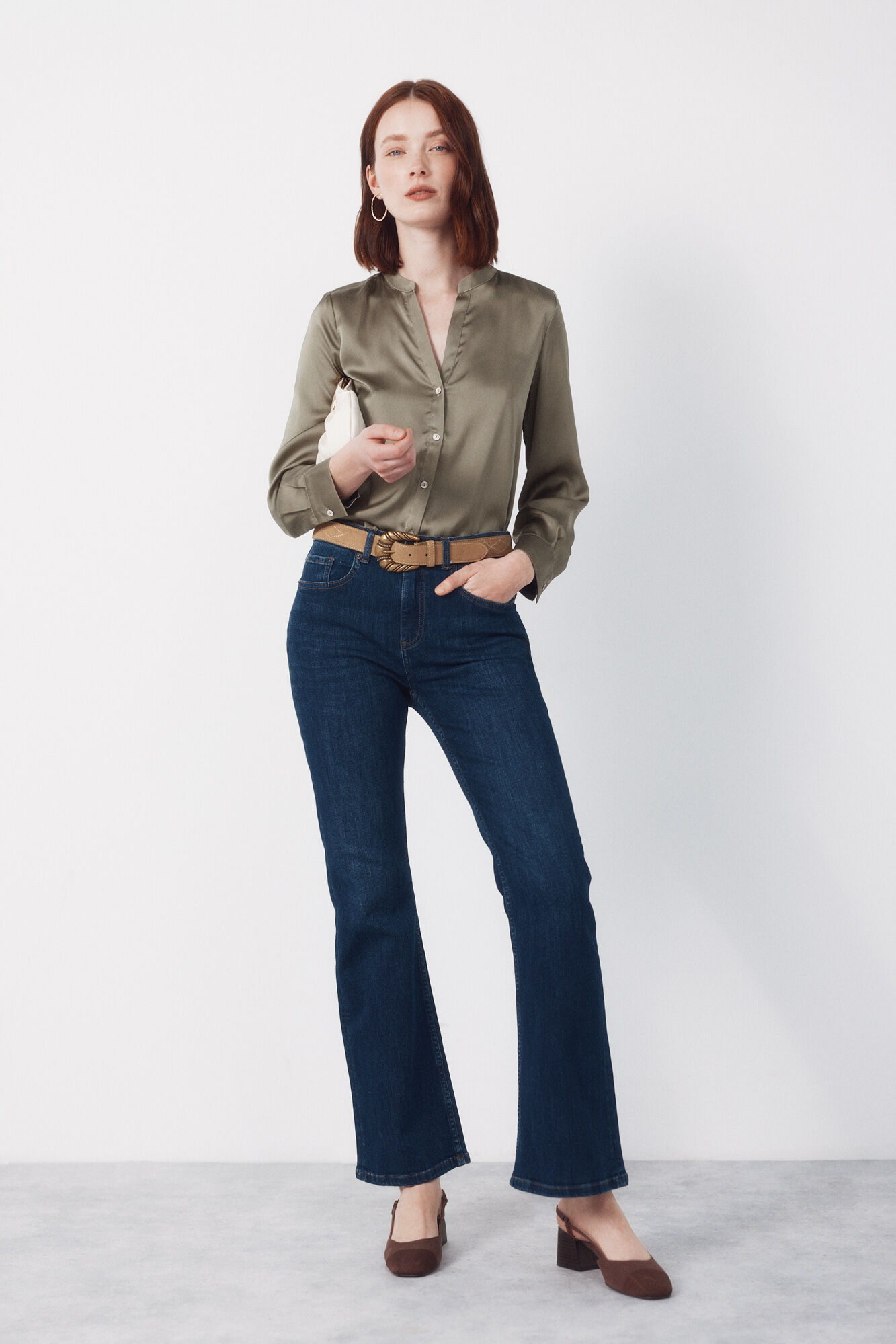 Cortefiel Printed satin mandarin shirt