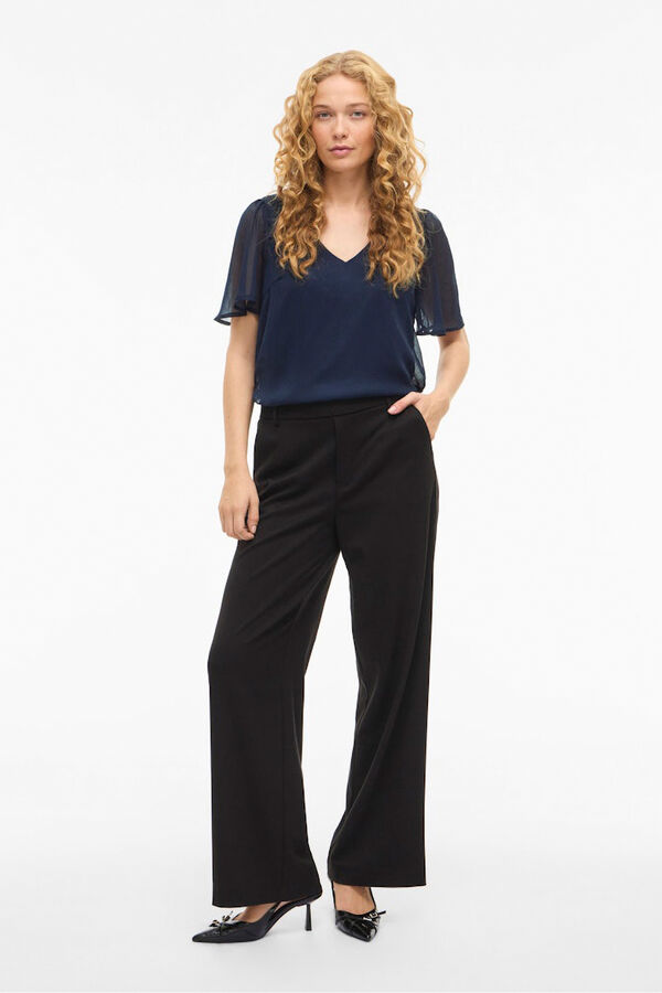 Vila Blusa de manga curta de gaze Azul