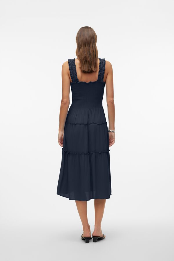 Vero Moda Vestido com el&aacute;stico corte midi Azul