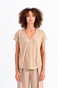 Cortefiel Women's short-sleeved T-shirt with detail on the neckline Beige