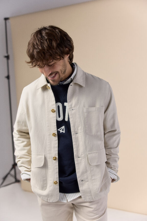 OOTO Sobrecamisa em algod&atilde;o e linho Tostado