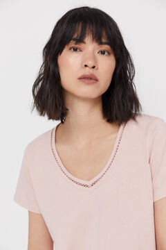 Cortefiel Essential lace T-shirt Pink